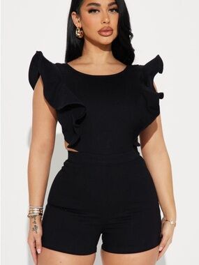 Fashion Nova Black Ruffle Sleeve Romper